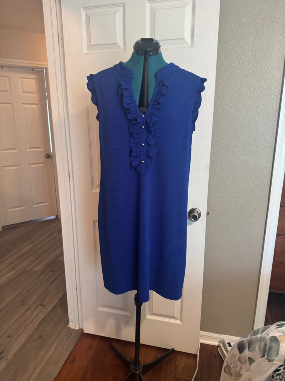 JH Collectibles Royal Blue Sleeveless Ruffle V-Neck Shift Dress
